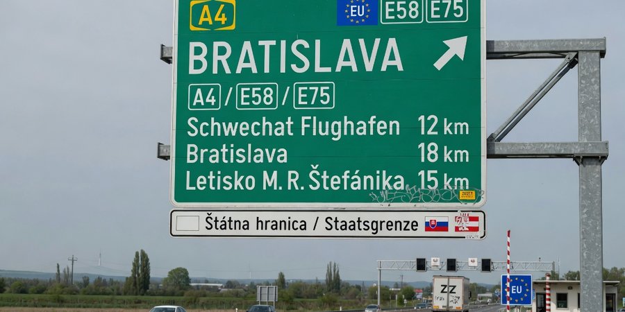 Značka dálnice A4 mezi Vídní a Bratislavou na slovenské hranici