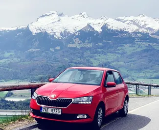 Front view of a rental Skoda Fabia in Prague, Czechia ✓ Car #34. ✓ Manual TM ✓ 4 reviews.