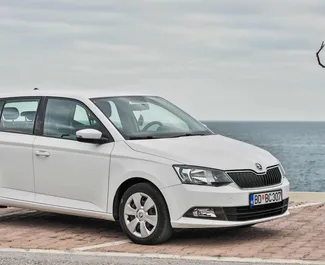 Front view of a rental Skoda Fabia in Budva, Montenegro ✓ Car #488. ✓ Automatic TM ✓ 92 reviews.
