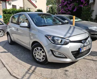 Front view of a rental Hyundai i20 in Bar, Montenegro ✓ Car #2528. ✓ Automatic TM ✓ 18 reviews.