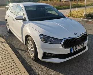 Front view of a rental Skoda Fabia in Prague, Czechia ✓ Car #4417. ✓ Automatic TM ✓ 5 reviews.