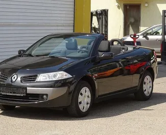 Front view of a rental Renault Megane Cabrio at Burgas Airport, Bulgaria ✓ Car #3627. ✓ Automatic TM ✓ 1 reviews.
