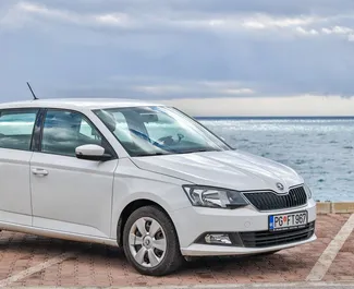 Front view of a rental Skoda Fabia in Budva, Montenegro ✓ Car #5889. ✓ Automatic TM ✓ 18 reviews.